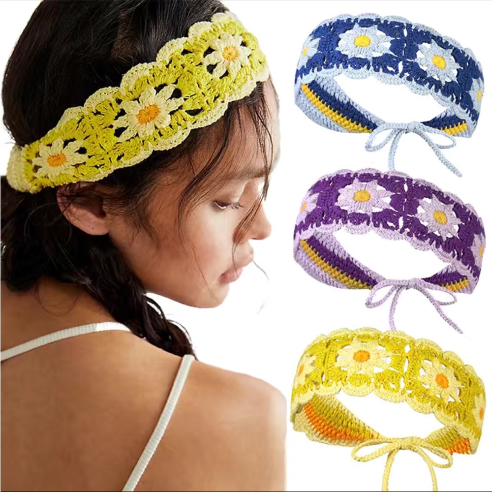 🌺 NWOT! Flower Crochet Tie Headbands